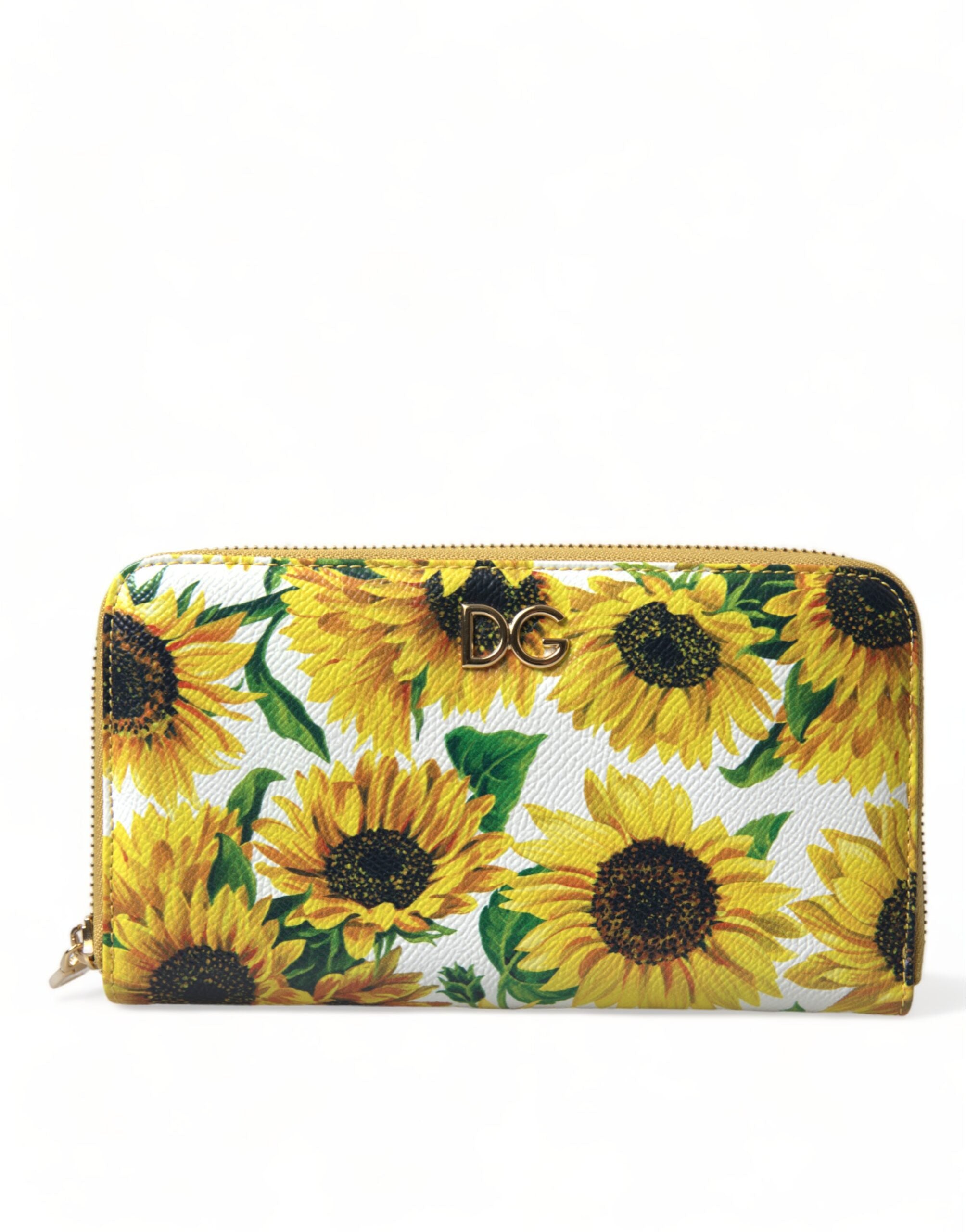 Dolce & Gabbana Kontinentale Brieftasche aus Leder mit Sonnenblumendruck